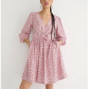 J. Crew Women's BK963 Size 8 Pink V-neck Cotton Poplin Mini Dress